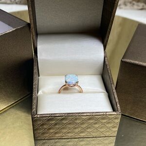 10K Rose Gold Opal Cushion Cut Ring with Pavè Diamonds